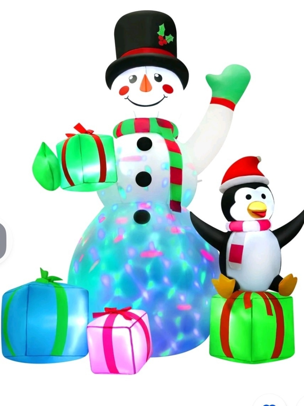 Inflatable LED 6 Ft Snowman and Penguin Holiday Decor - White/Green NIB